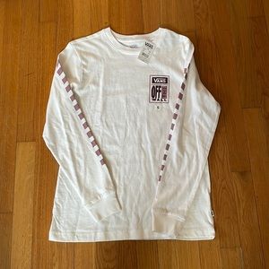 Vans Off The Wall White & Maroon Long Sleeve T Shirt (Small)